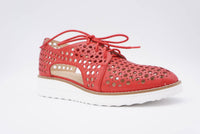Django & Juliette Women's Onstage Lace-up Sneakers in red leather white sole - women's sneaker - detail view