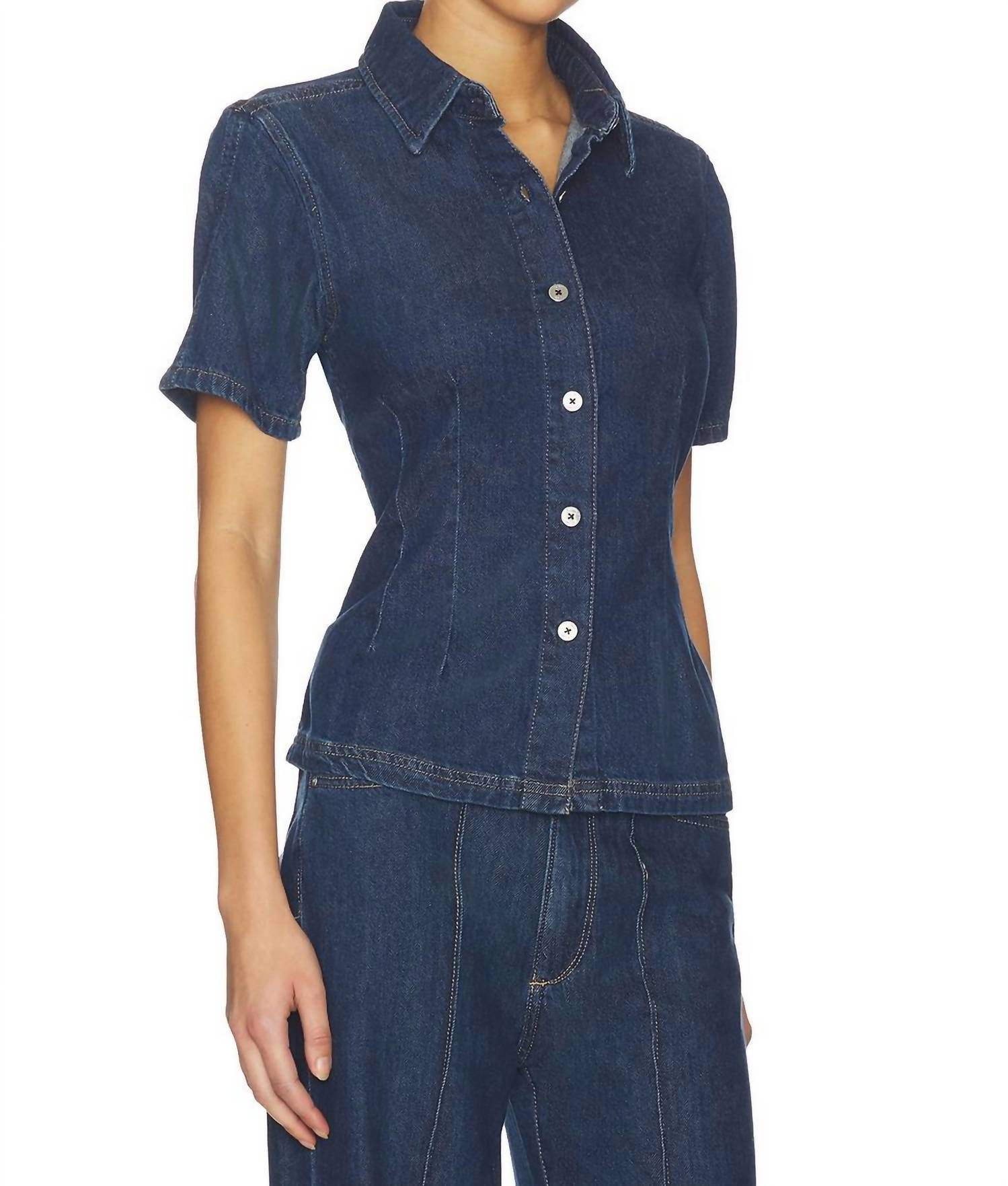 DL1961 - Women's Joice Short Sleeve Shirt in inkwell - women's shirt - detail view