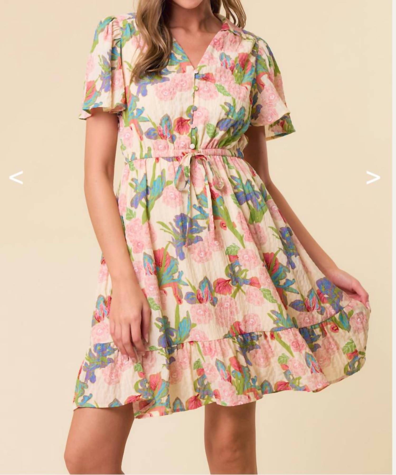 Doe and Rae Buttercup Mini Dress in multicolor - women's dress - detail view