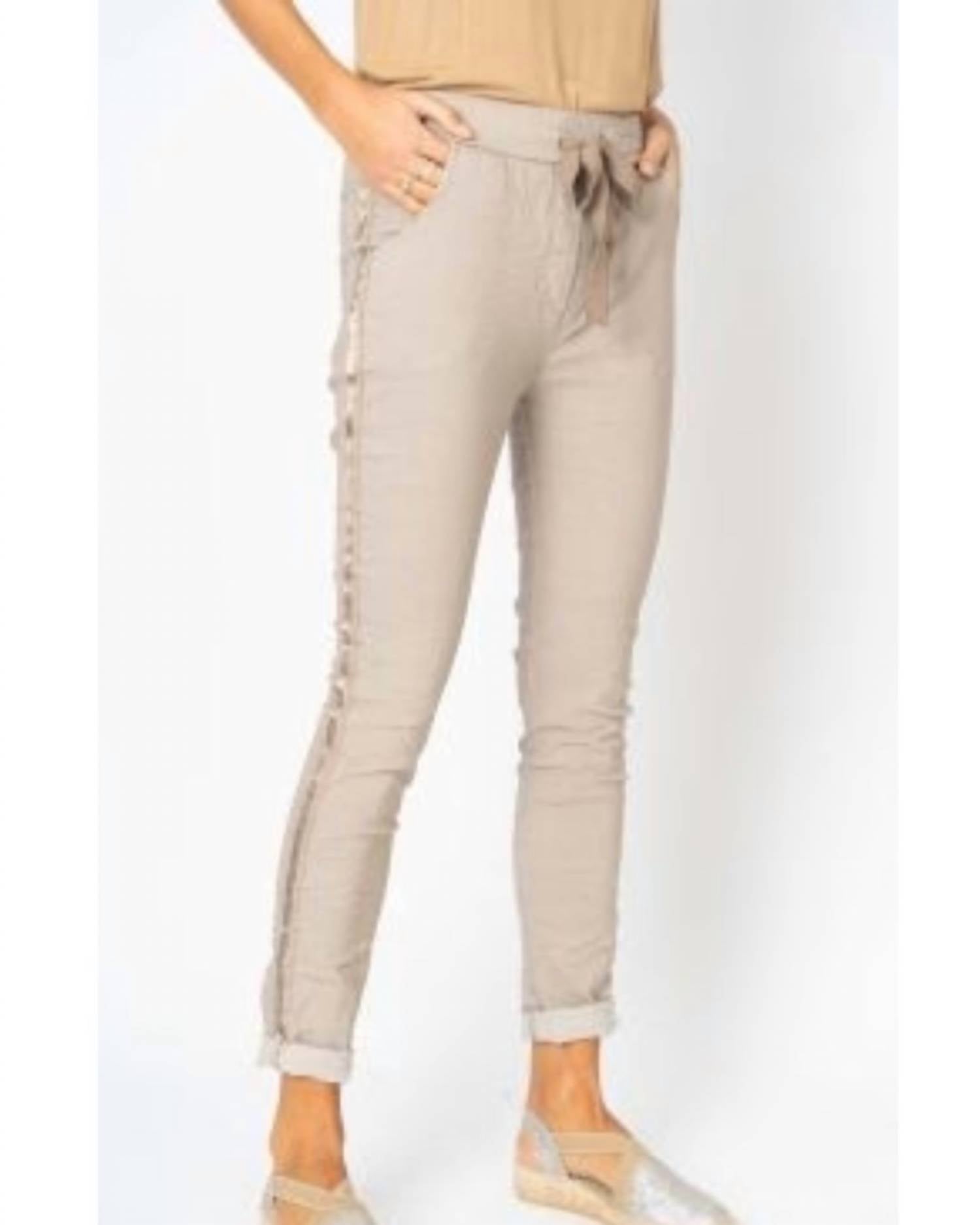 Look Mode USA Plain Jegging w/ Ribbon Side Hot Wash in beige - women's pants