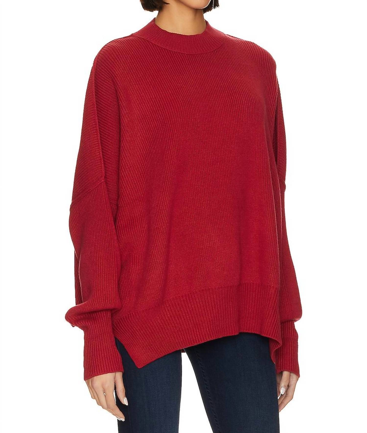 Free People Easy Street Tunic Sweater in cherry 1 - women's sweater - detail view