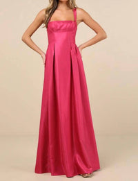 Lulus Immaculate Aura Shiny Taffeta Maxi Dress With Pockets in magenta - women's dress