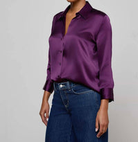 L'Agence Dani Silk Blouse in medium violet - women's blouse - detail view