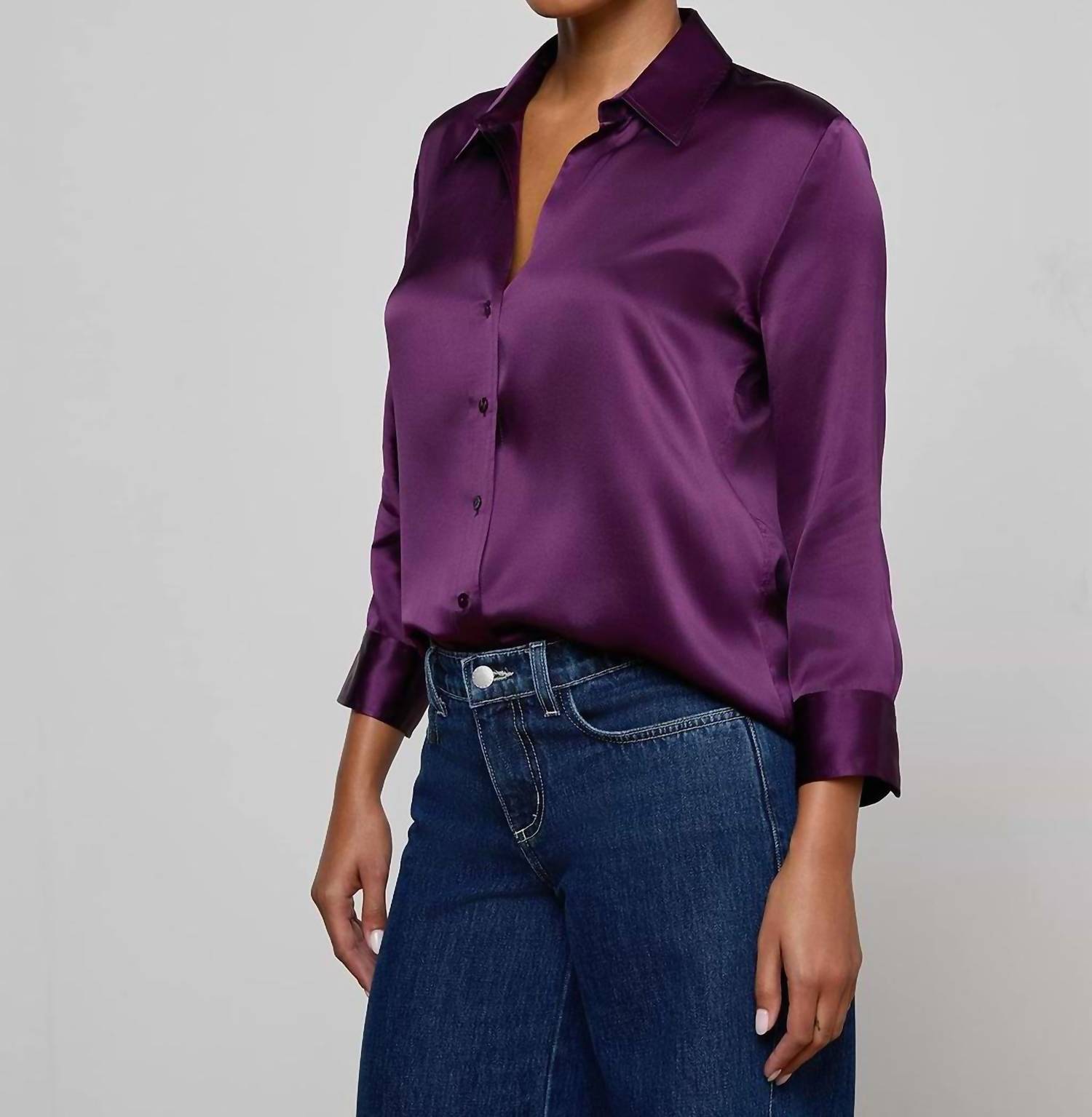 L'Agence Dani Silk Blouse in medium violet - women's blouse - detail view