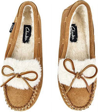 Clarks - Women's Suede Moc Slip On Squared Toe Casual Slippers
