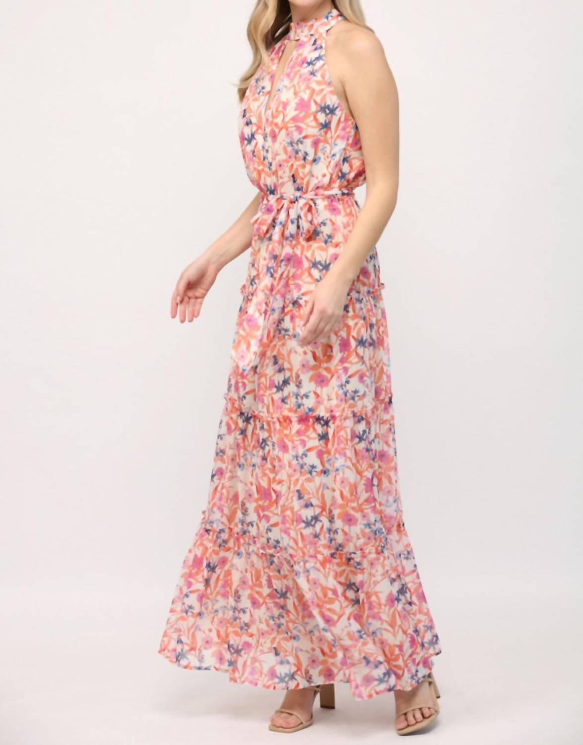 Fate - Keyhole Front Ruffle Hem Maxi Dress