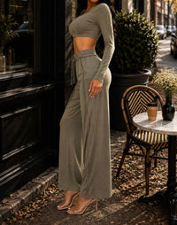 Surelymine - Sloane Mineral Wash Crop Top And Wide-leg Pants Set