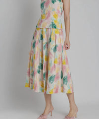 Aureum - Watercolor Pleated Midi Skirt