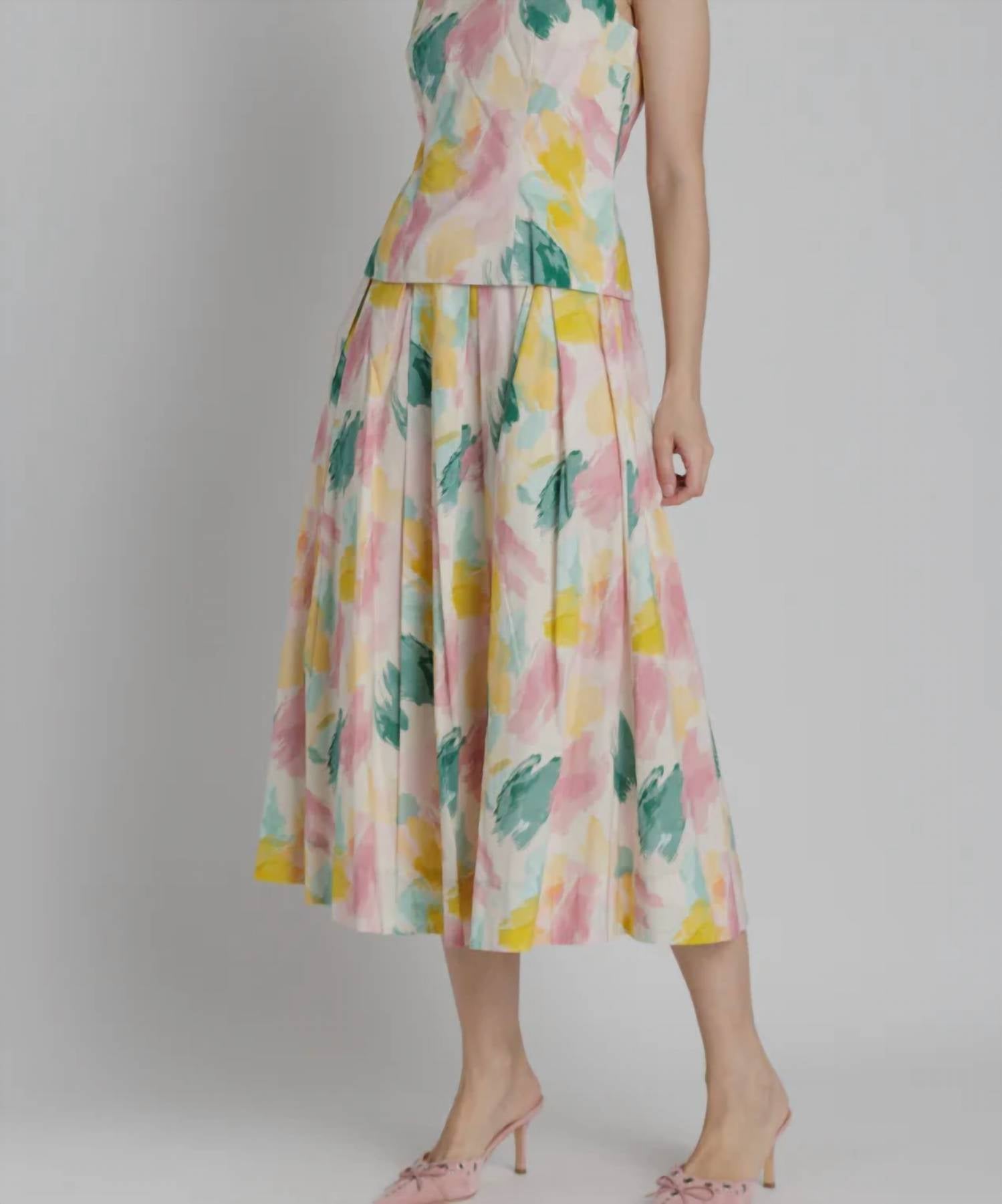 Aureum - Watercolor Pleated Midi Skirt