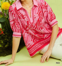 Umgee - Tropical Print Puff Sleeve Blouse