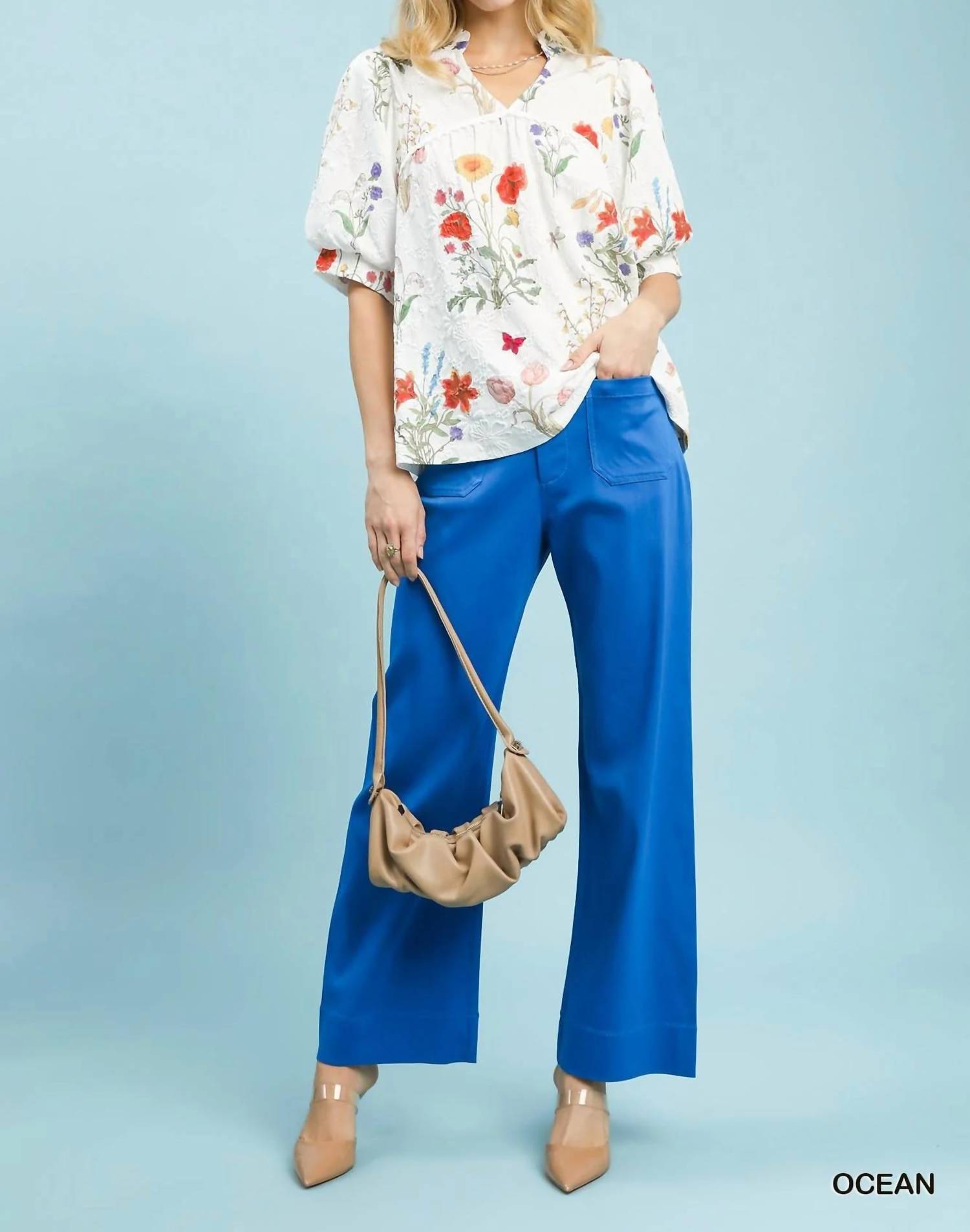 Umgee - Button Stretch Wide Leg Pants