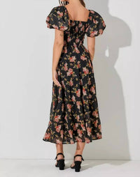 Baevely By Wellmade - Puff Sleeve Cutout Maxi Dress