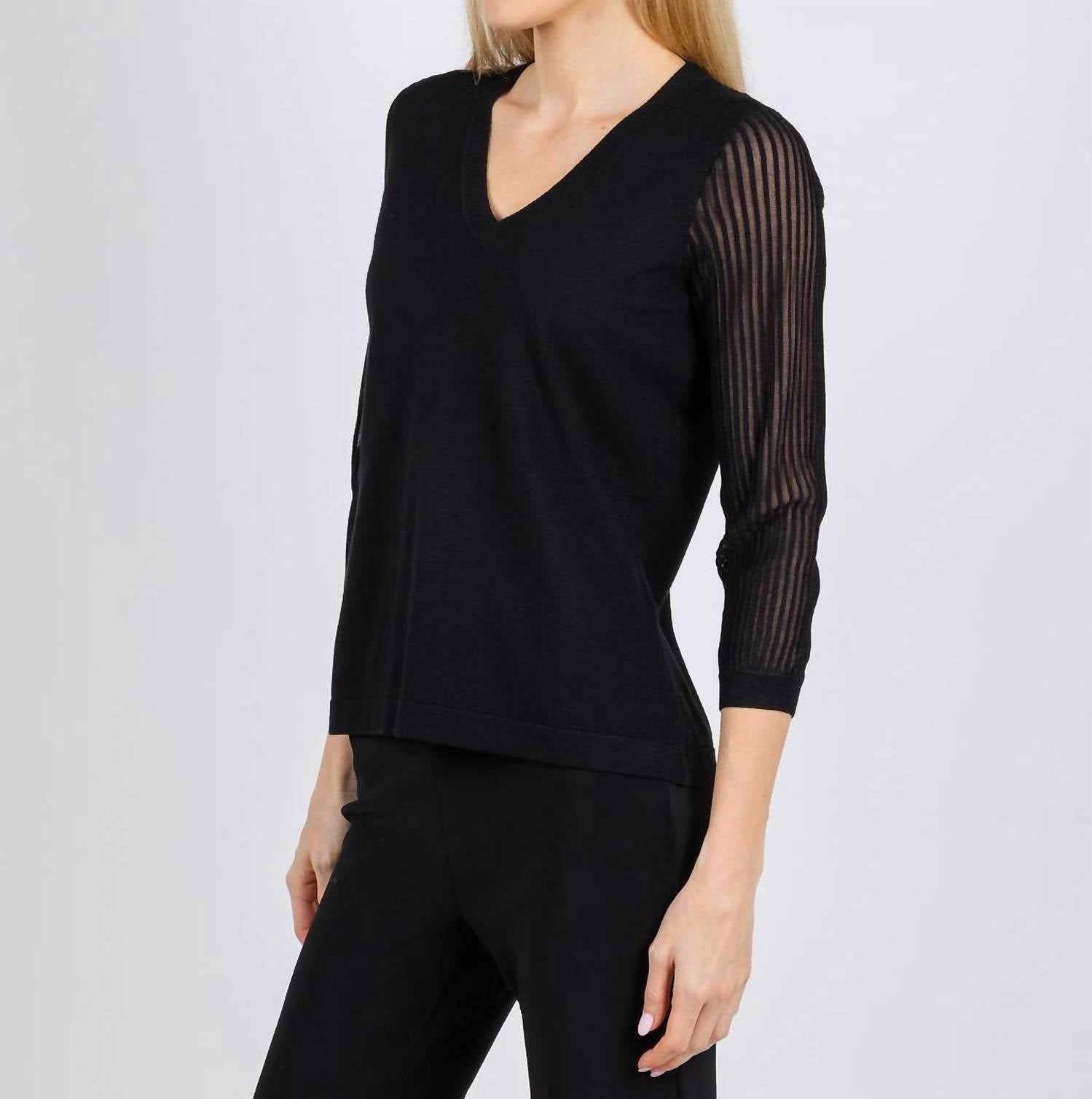 Hinson Wu Daisy 3/4 Sleeve Sweater in black - women's sweater - alternate view