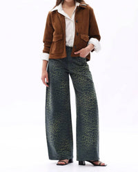 Bayeas - High Rise Leopard Print Barrel Leg Jeans
