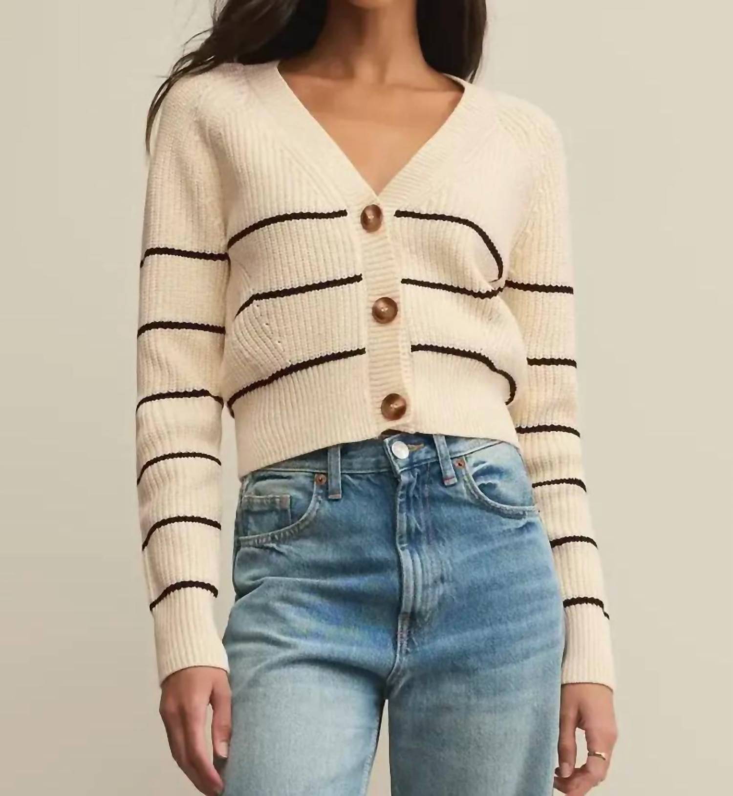 Z Supply Stefi Stripe Cardigan in sea salt - women's cardigan