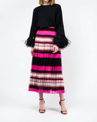 Valentino - Striped Pleated Silk Skirt