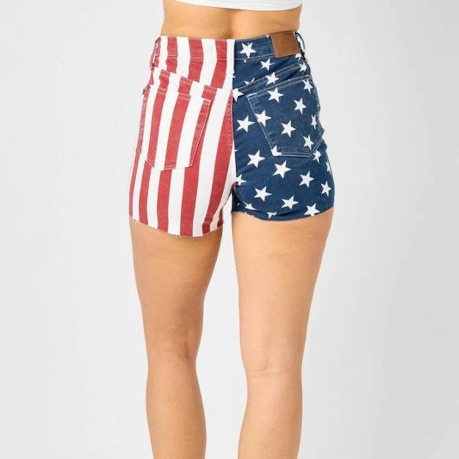 Judy Blue - High-waist American Flag Fray Hem Shorts