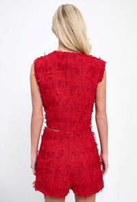 Coalition LA 2 Piece Vest Mini Skirt Short Set in red - women's sleepwear - detail view