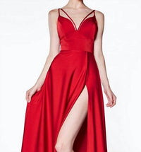 Cinderella Divine - A-line V-neckline Gown With Slit