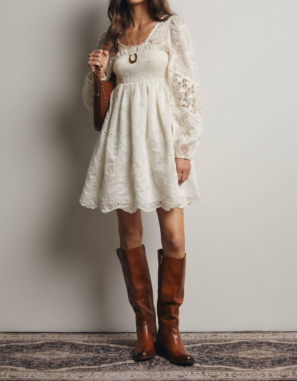 Forte The Ada Embroidered Lace Mini Dress in cream - women's dress - view 7