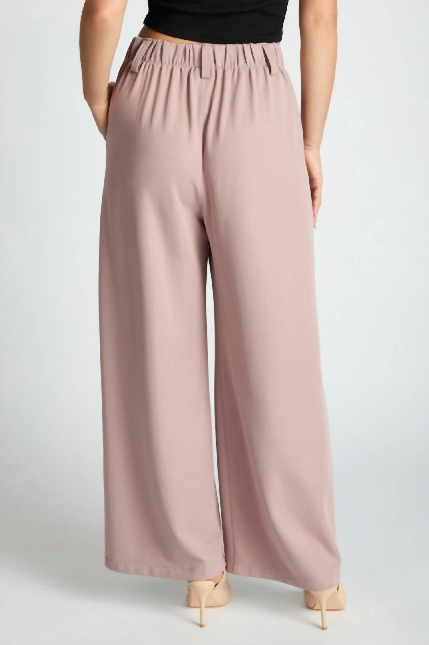 Loit - Wide Leg Waffle Textured Pleated Pants