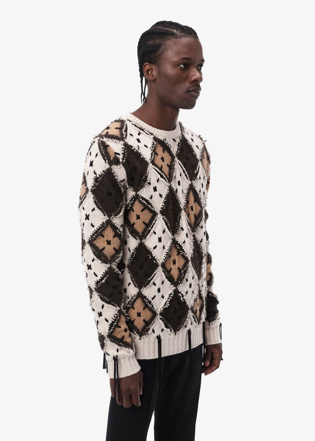 Amiri Lacing Argyle Plaid Crew Top in alabaster - women's sweater - alternate view