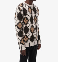Amiri Lacing Argyle Plaid Crew Top in alabaster - women's sweater - detail view
