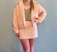 LE LIS Tweed Button Down Jacket in peach - women's jacket - detail view