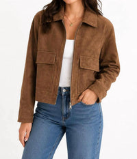 Sky To Moon - Sueded Collar Zip Jacket