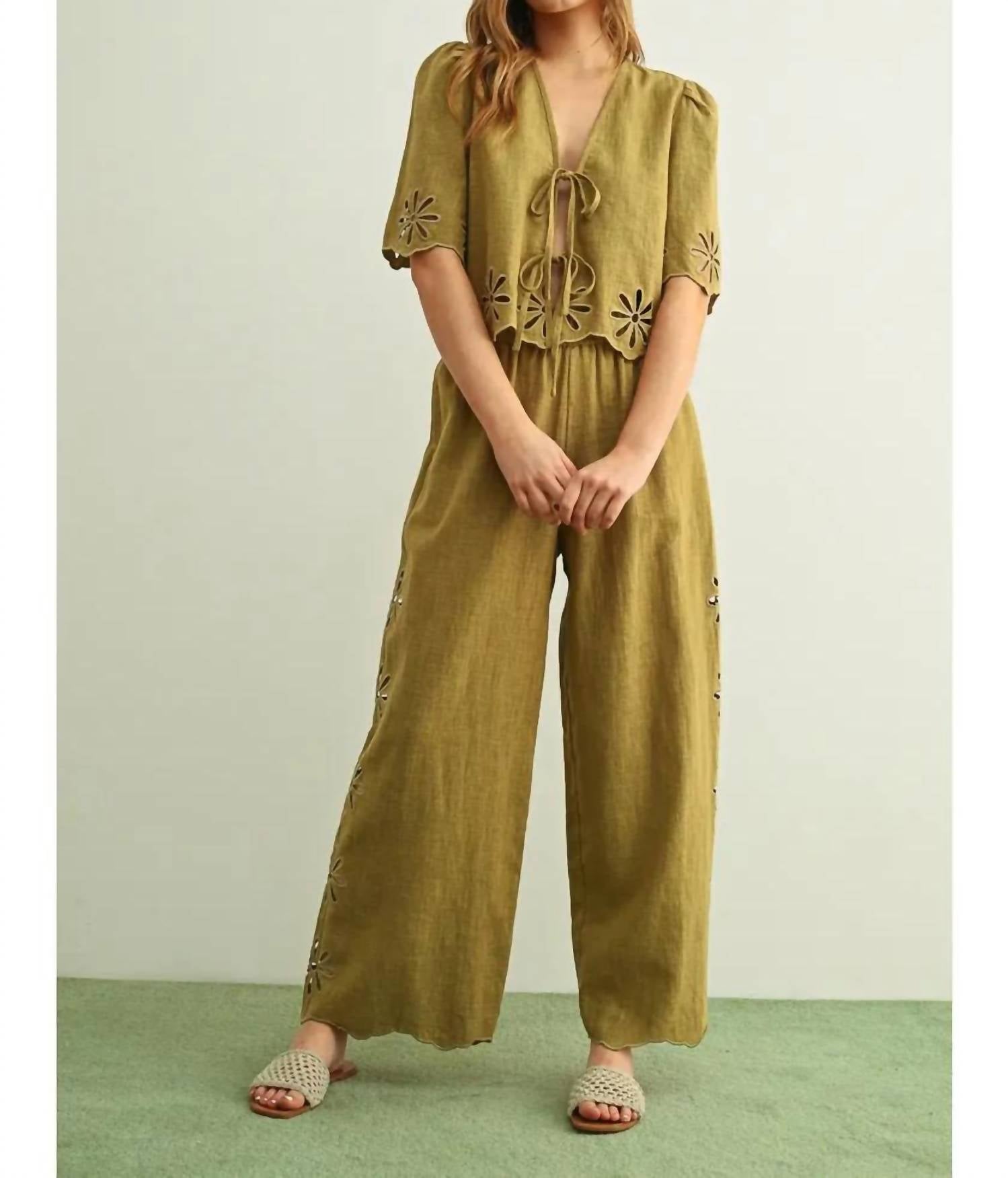 Miou Muse - Embroidered Tie Front Top