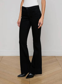 L'Agence Lenora Low Rise Seamed Flare Jeans in noir - women's jeans - detail view
