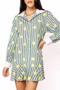 Queen Of Sparkles - Striped Tennis Ball Cotton Button Up Dress