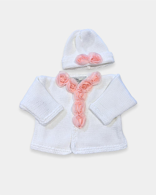 Gita - Girl's 2pc Sweater With Pink Chiffon Flowers