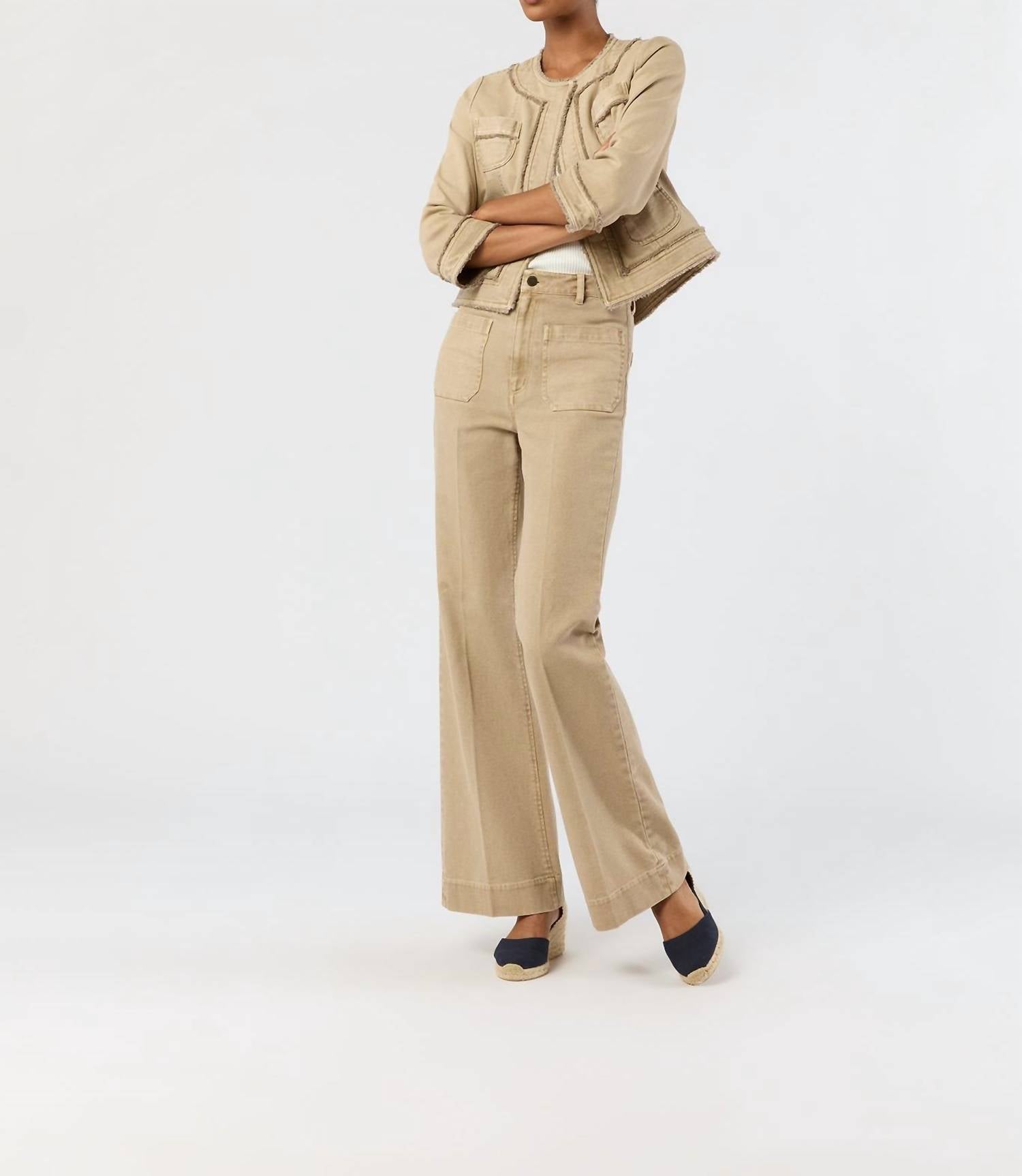 Ann Mashburn Camille Patch-pocket Jean in khaki stretch canvas - women's pants - view 4