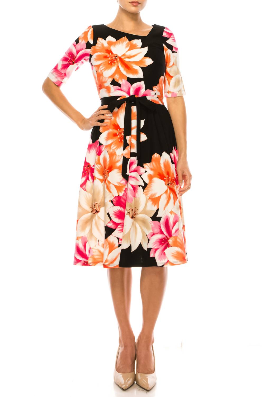 Maison Tara - Asymmetrical Neckline A-line Dress