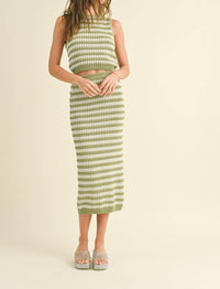 Miou Muse - Cucumber Lime Knit Bodycon Midi Skirt