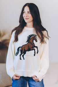 WISHLIST Horse Knit Sweater in cream hoc spring - women's sweater