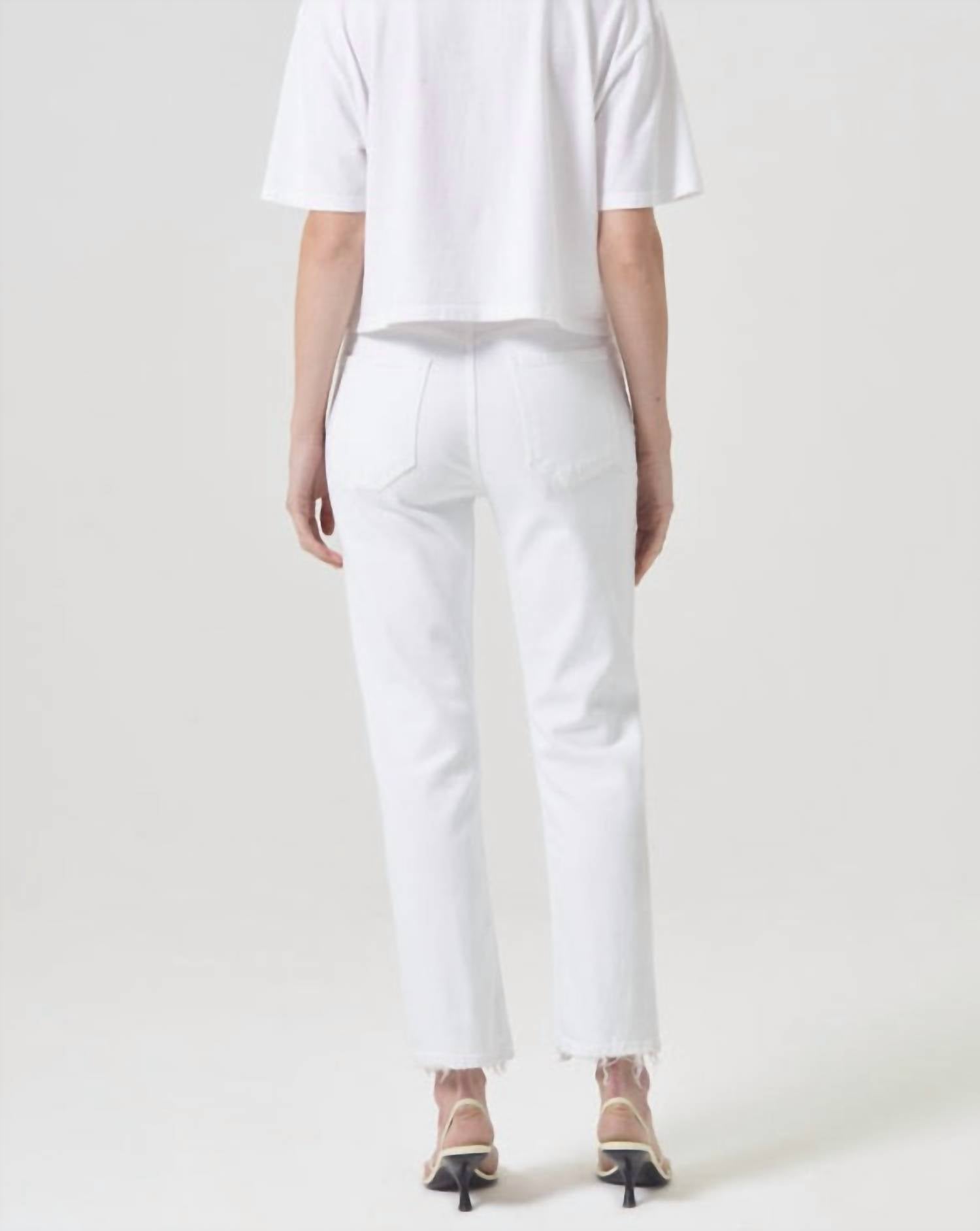AGOLDE Women's Riley High-rise Straight Crop Pant in sour cream - women's jeans - detail view