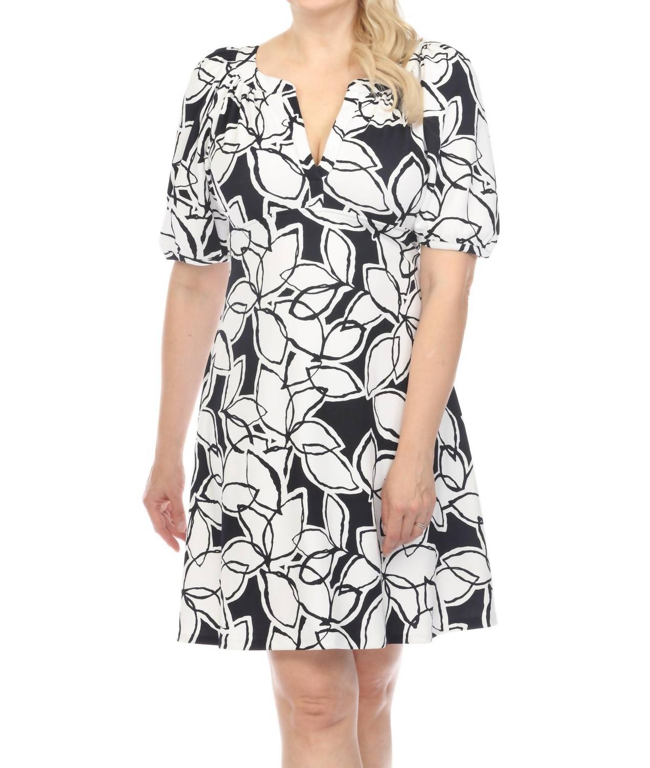 Joseph Ribkoff Floral Print Puff Sleeve A-line Mini Dress in midnight blue vanilla - women's dress