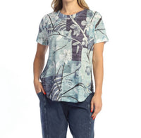 Jess & Jane Hana Burnout Round Hem Top in blue - women's t-shirt - detail view