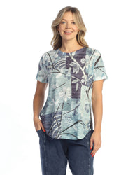 Jess & Jane Hana Burnout Round Hem Top in blue - women's t-shirt - alternate view