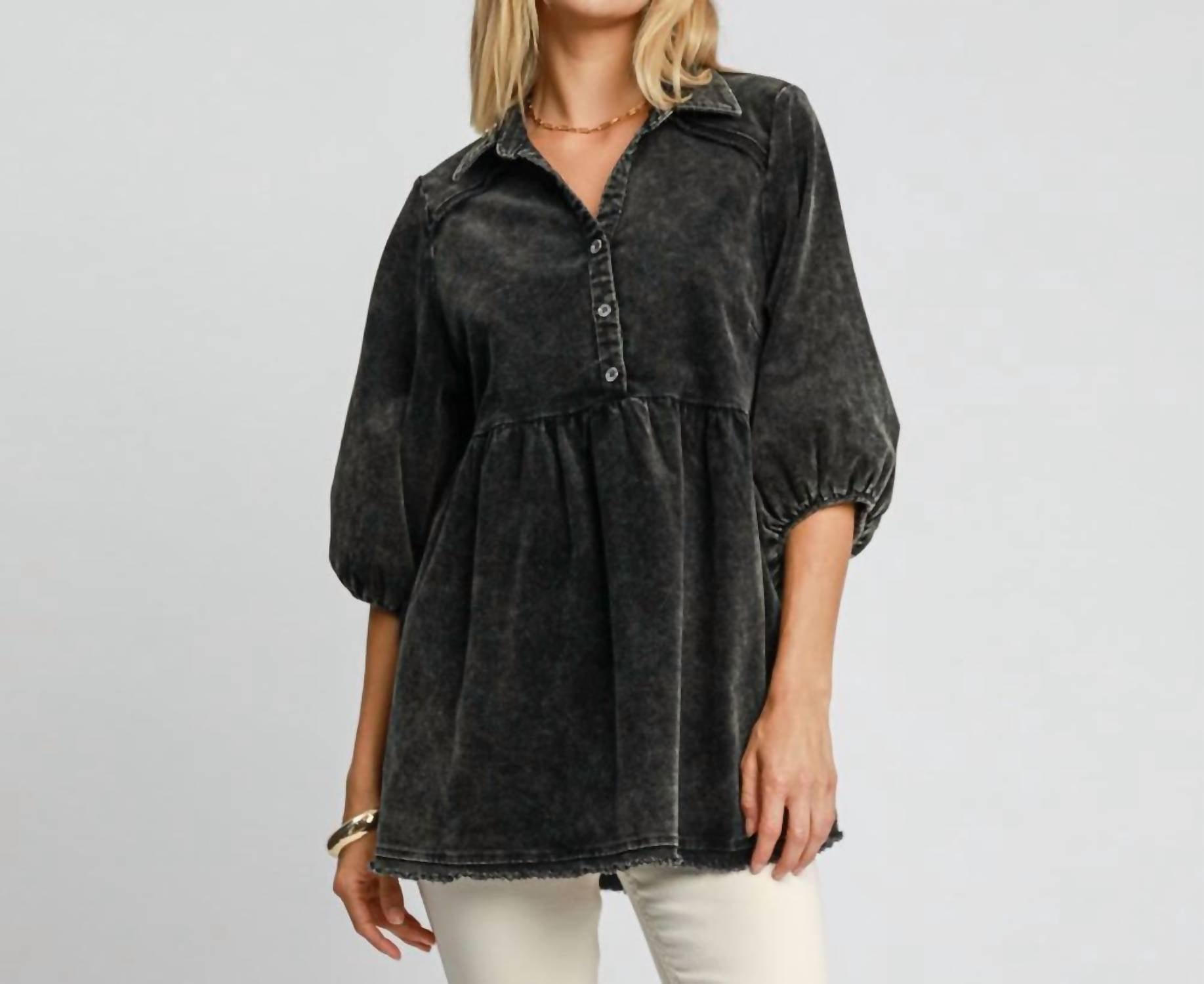 Umgee - Half Button Down Corduroy Tunic