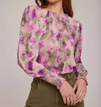 Bella Dahl Smocked Sleeve Blouse in floral camo - women's blouse