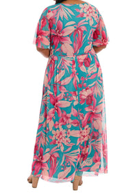 London Times - Botanical Smocked Waist A-line Maxi Dress - Plus