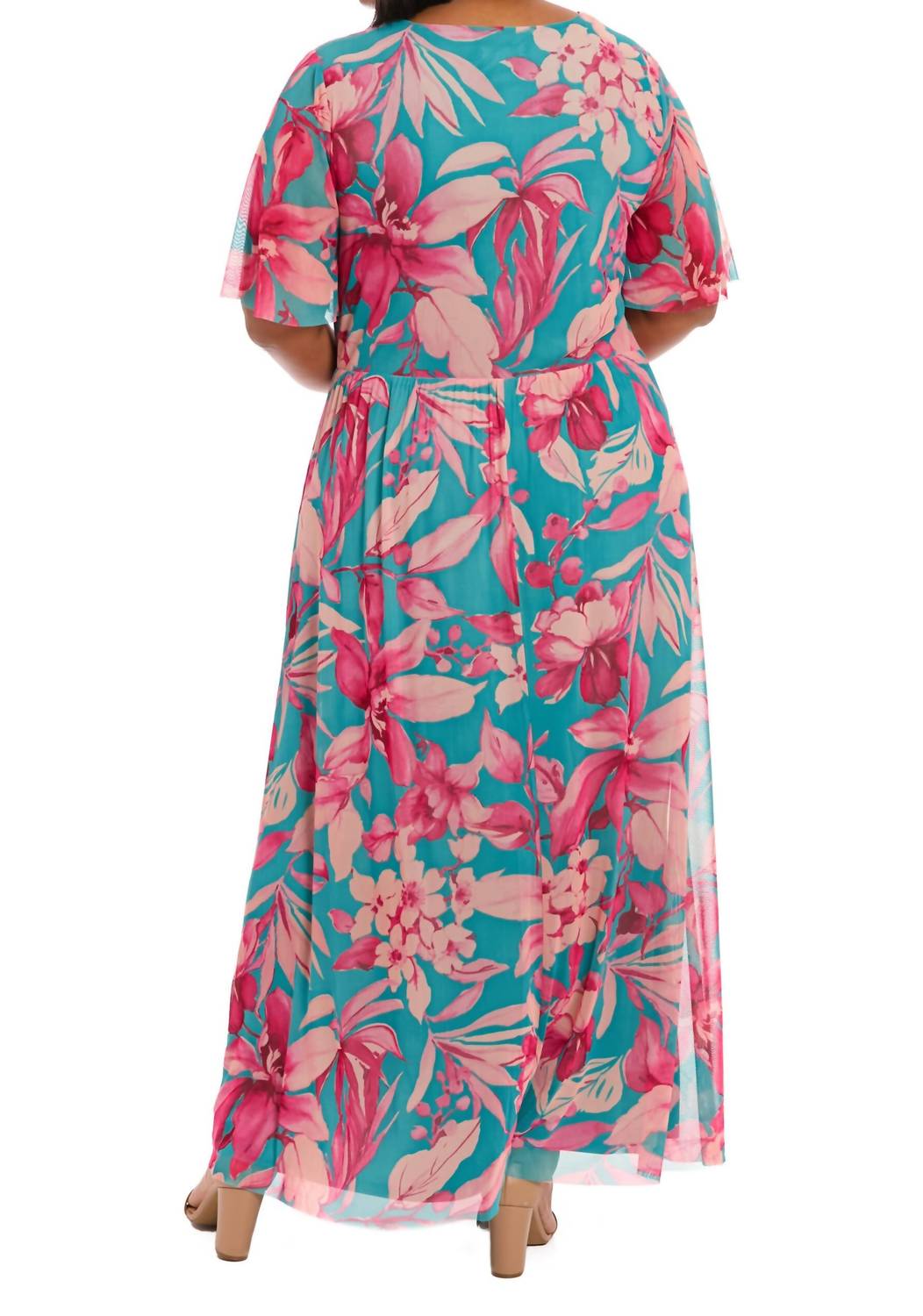 London Times - Botanical Smocked Waist A-line Maxi Dress - Plus