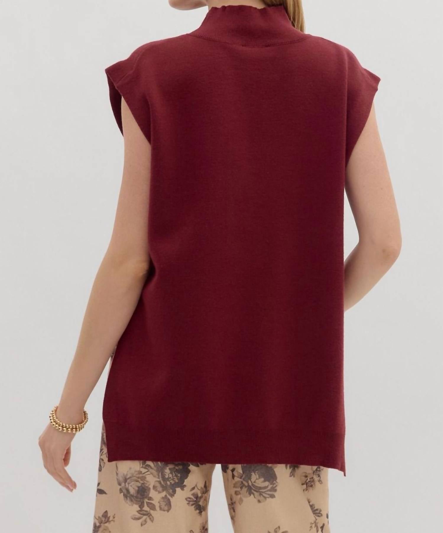 entro Slant Muscle Sweater in merlot - women's cardigan - detail view
