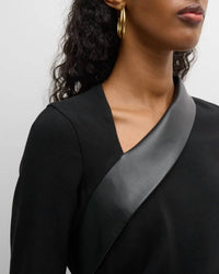 Teri Jon - Faux Leather Trim Crepe Dress