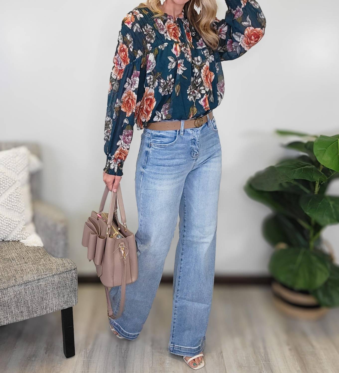 Hayden LA Cordelia Top in multi - women's long sleeve top - alternate view