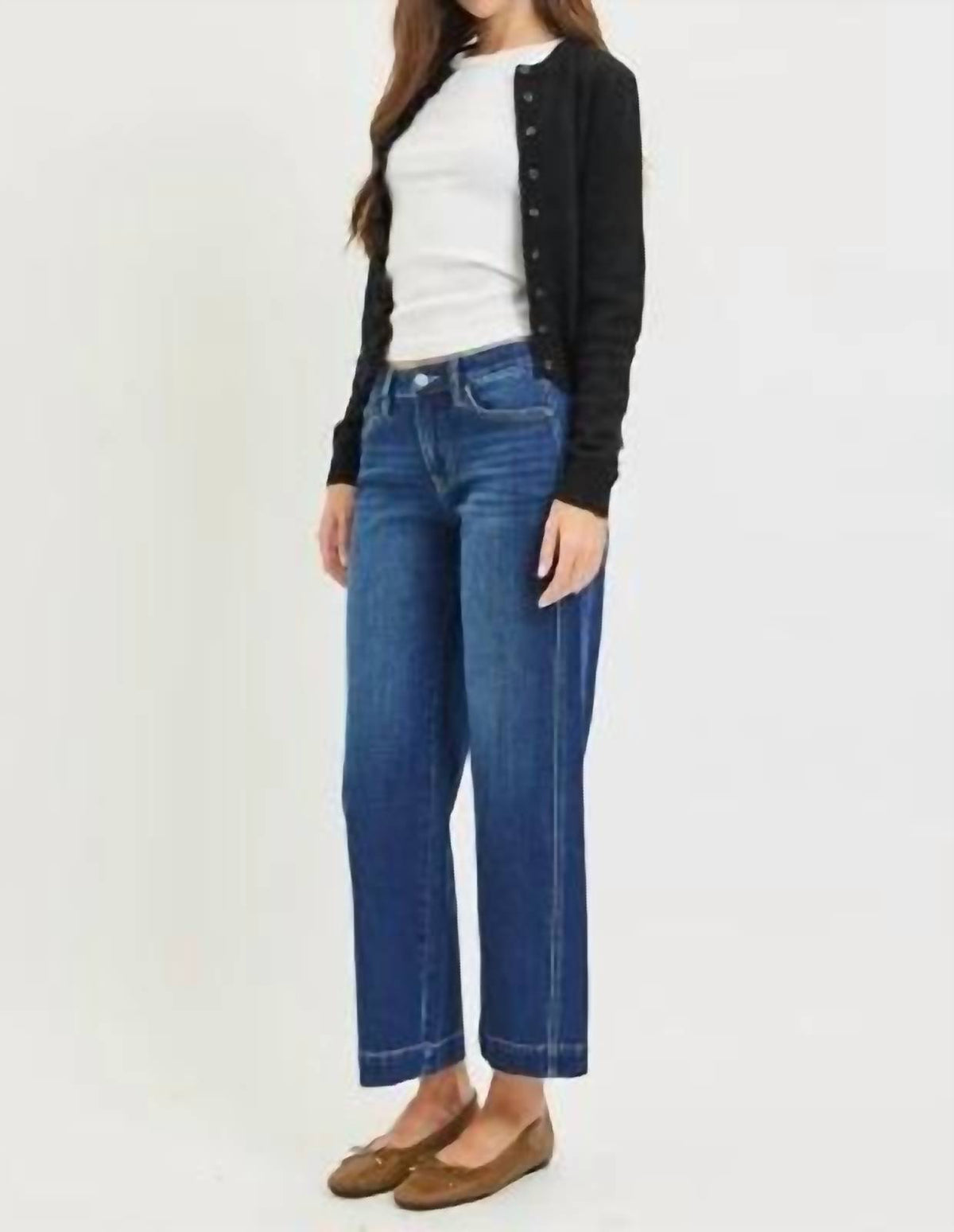 Risen - Mid Rise Ankle Wide Leg Jeans