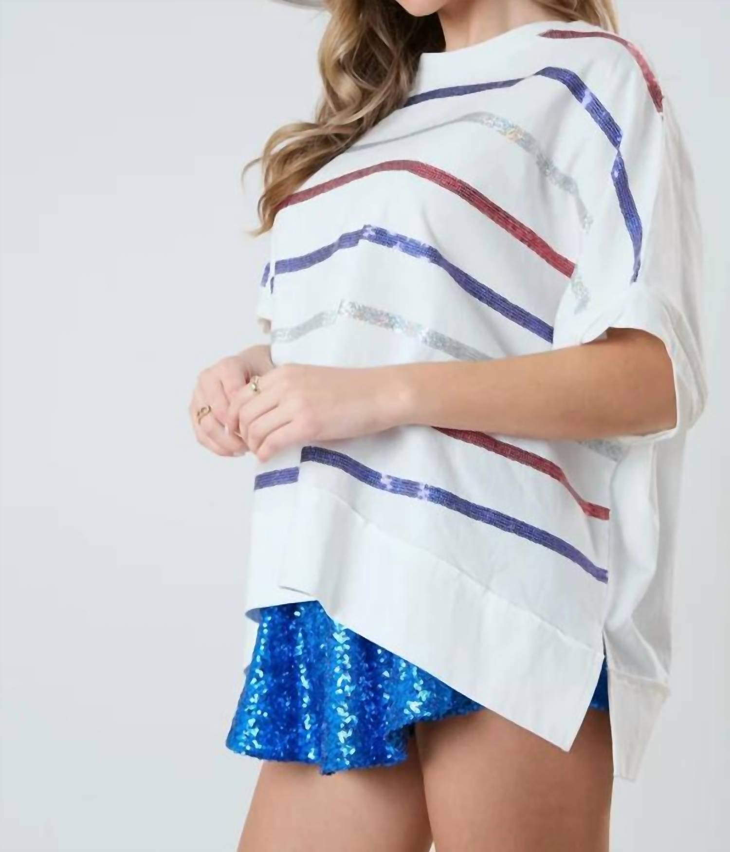 Peach Love - Scarlett Stripe Sequin Top